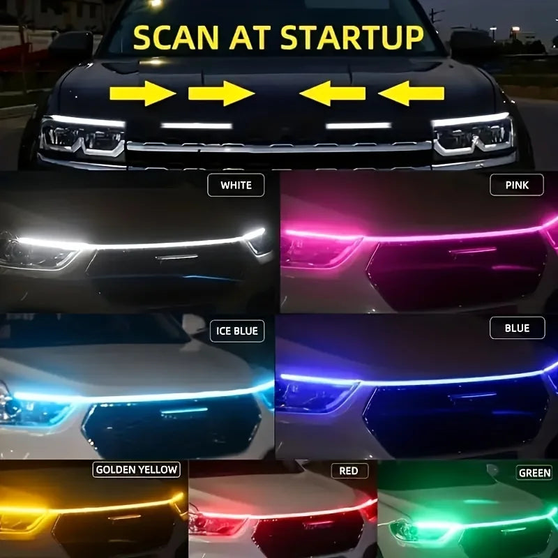 1.5m Car Daytime Running Light Strips, Car Hood Strip Light, Universal Dynamic Scan Start Up Hoodbeam Kit, for Cars,SUVs, Trucks