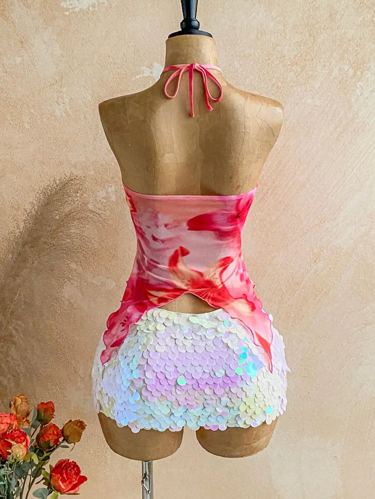 Women's floral tie-neck off-shoulder halter camisole — view 9 of 11