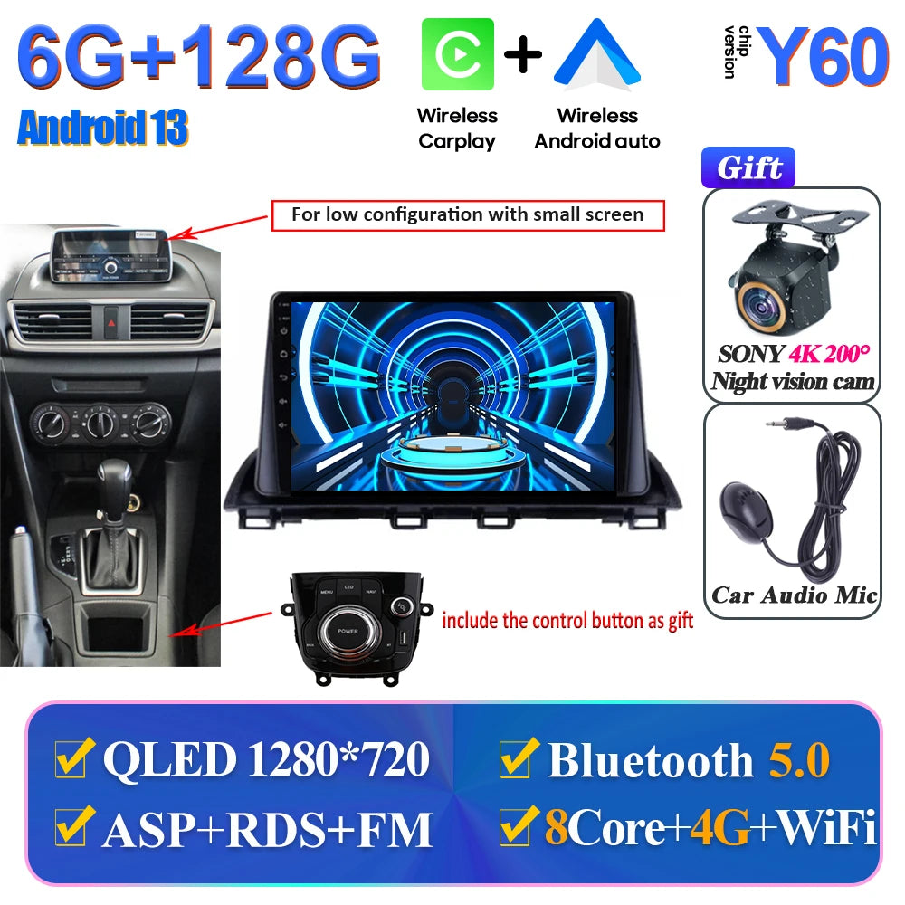 Car Multimedia Android For Mazda 3 Axela 2014-2017 2018 2019 Head Unit Player Navigation GPS Atuo Carplay WIFI 5G No 2din DVD BT