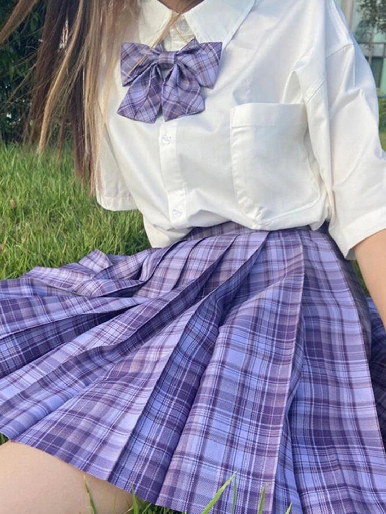 ZOKI Plaid Pleated Mini Skirt – Bow Knot High Waist Preppy Style | Harajuku Aesthetic Women's A-Line Dance Skirt | S-XXL