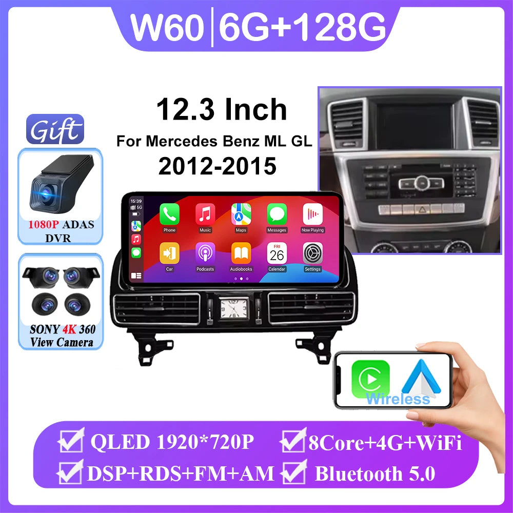 For Mercedes Benz ML GL GLE GLS W166 X166 2012-2019 Car Radio Multimedia Video Player Navigation GPS Android 15 CPU No 2din DVD