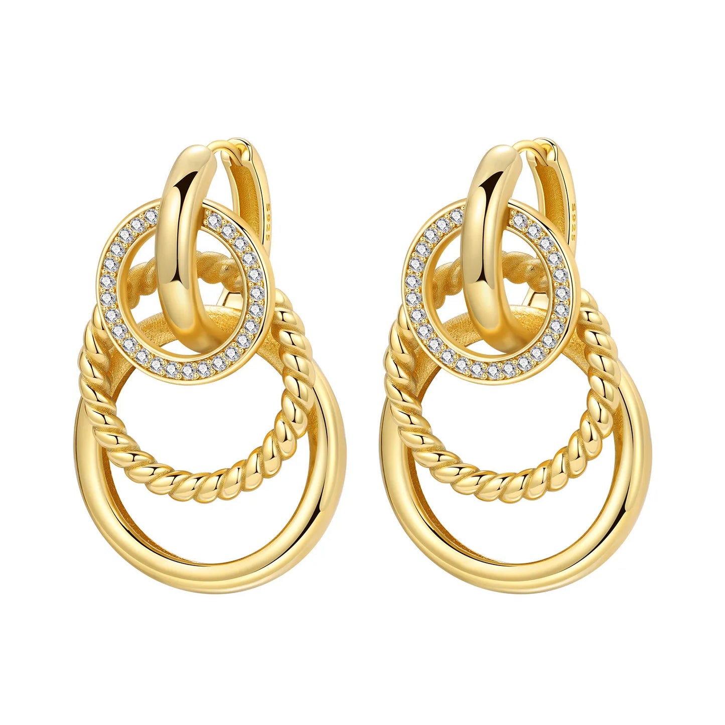 Original 2026 S925 Sterling Silver Zircon 18K Gold Lining Vintage Hoop Earrings for Women Birthday Party Wedding Gift Jewellery