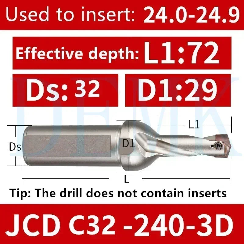 JCD Crown U-Drill Rod 10-25mm, Internal Cooling Indexable Drill