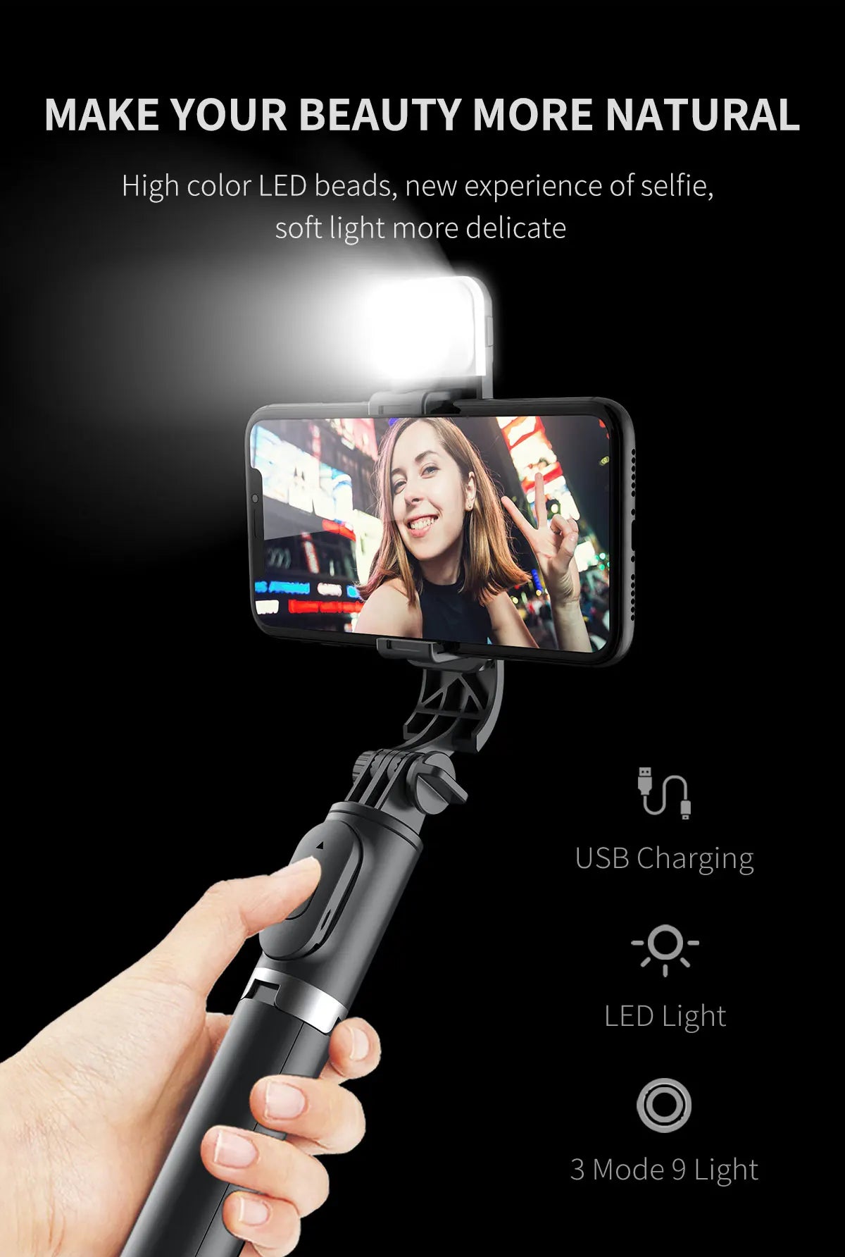 Portable Tripod Phone Selfie Stick – LED Fill Light, Bluetooth Remote & Extendable Stand for TikTok & Live