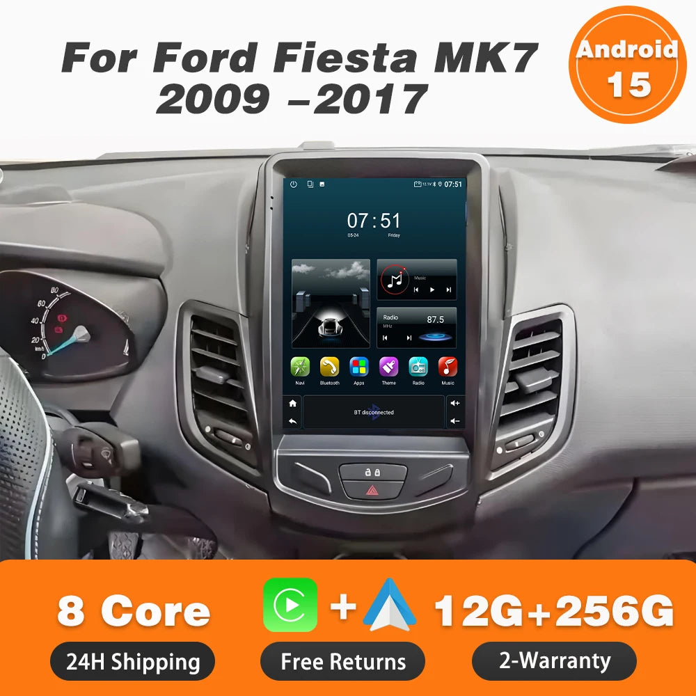 9.7" Android Car Stereo for Ford Fiesta MK7 (2009–2017) — Wireless CarPlay & Android Auto, GPS, 4G, WiFi