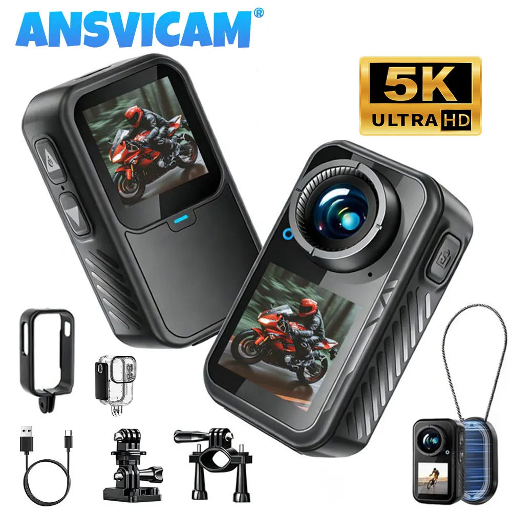 ANSVICAM 5K Mini Action Camera — EIS Stabilised Dual-Screen Body Cam