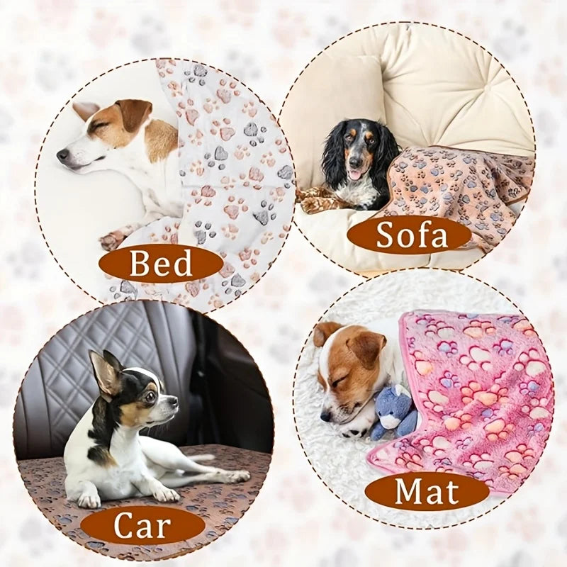 Flannel Dog Paw Print Blanket - Warm Pet Mat in 3 Sizes - photo 4