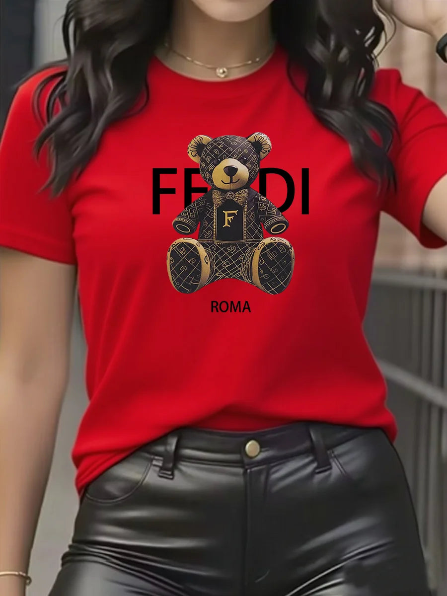 Women's Teddy-Bear Graphic T-Shirt — Soft Crew-Neck Short-Sleeve Top