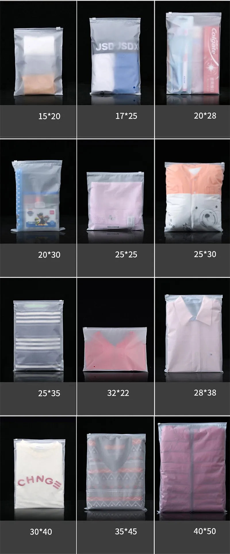 StoBag 10pcs Frosted Matte Zipper Bags Clothes Packaging Pouch Plastic Sealed Shirts Storage Shipping Reusable Organizer Pocket