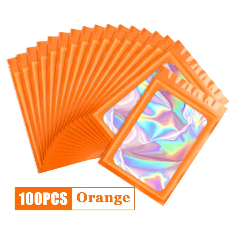 100Pcs Holographic Ziplock Bags Plastic Laser Iridescent Zip Bags for Manicure Eyelash Display Earrings Ring Jewelry Storage Bag