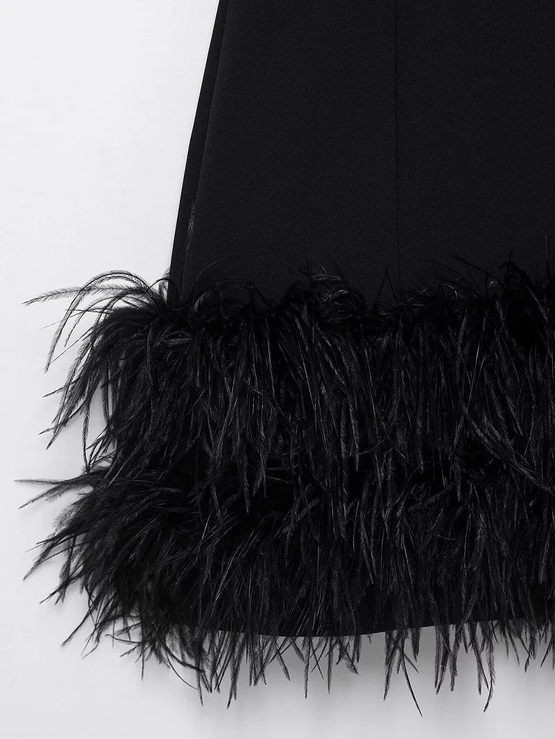 Feather Off-Shoulder Corset Mini Dress – Party Luxe