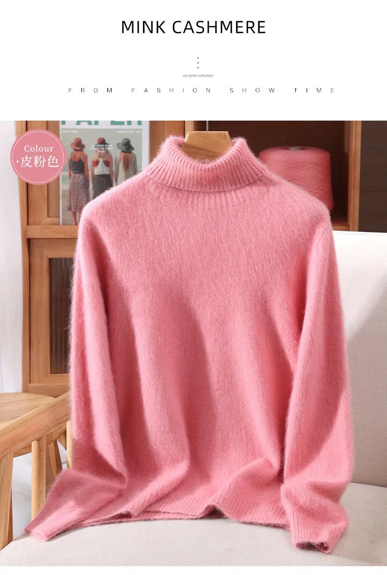 Women's High Collar Knit Sweater, Thick Pullover