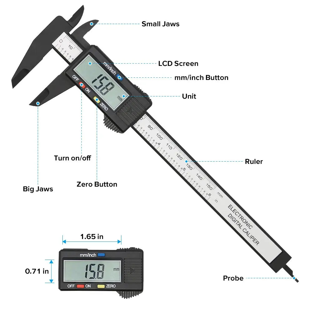 Digital Vernier Caliper — Carbon Fiber, 0.01mm, 100/150mm