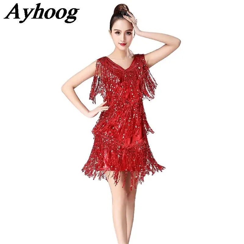 Women's sequin tassel Latin dance dress