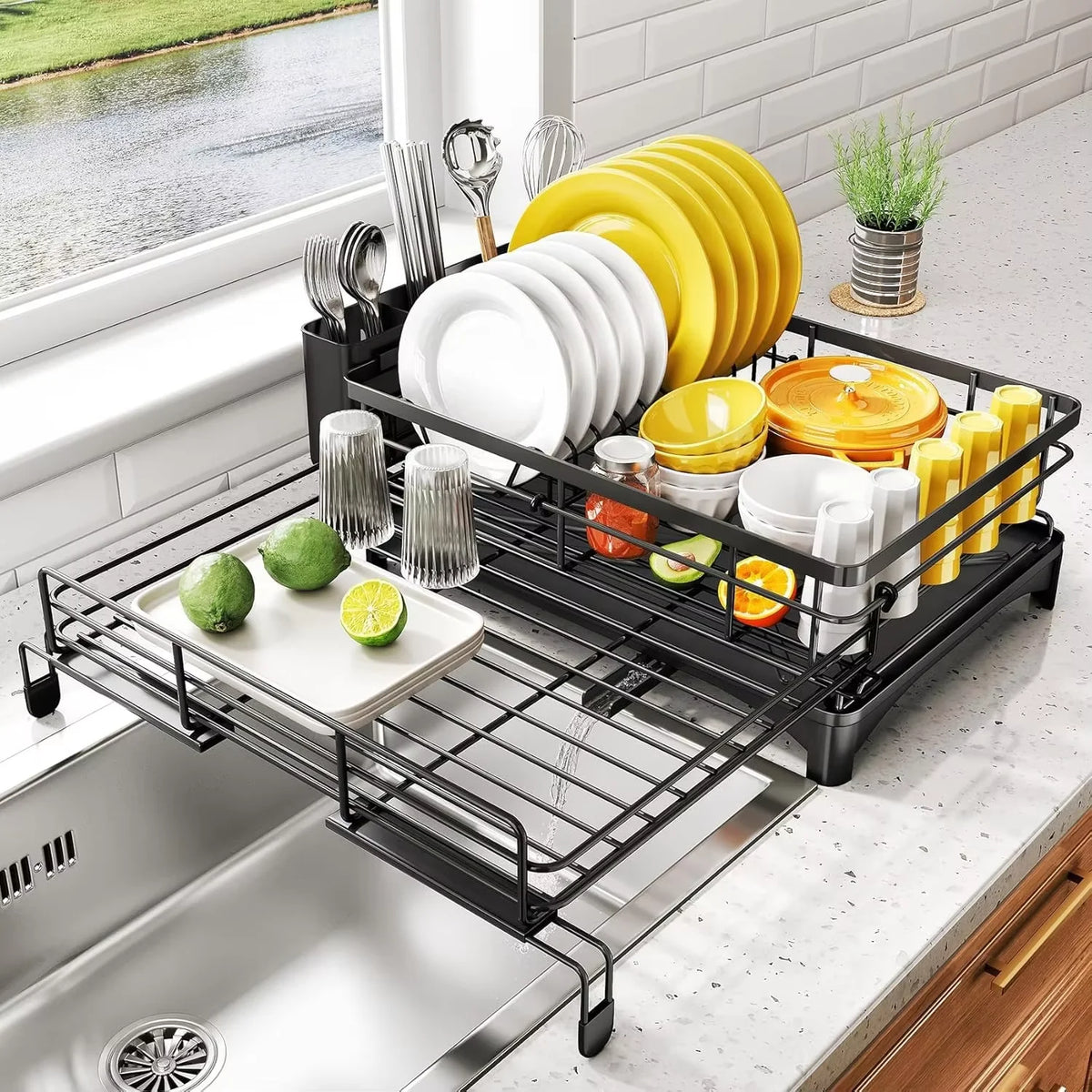 Large Dish Drying Rack with Drainboard & 3-Slot Utensil Holder - photo 8