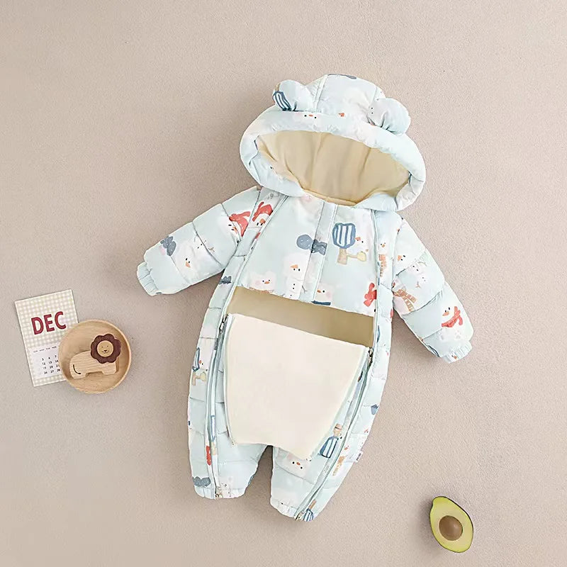 Baby Velvet-Lined Printed Jumpsuit - Thick Winter Romper 3-24 Months - photo 22