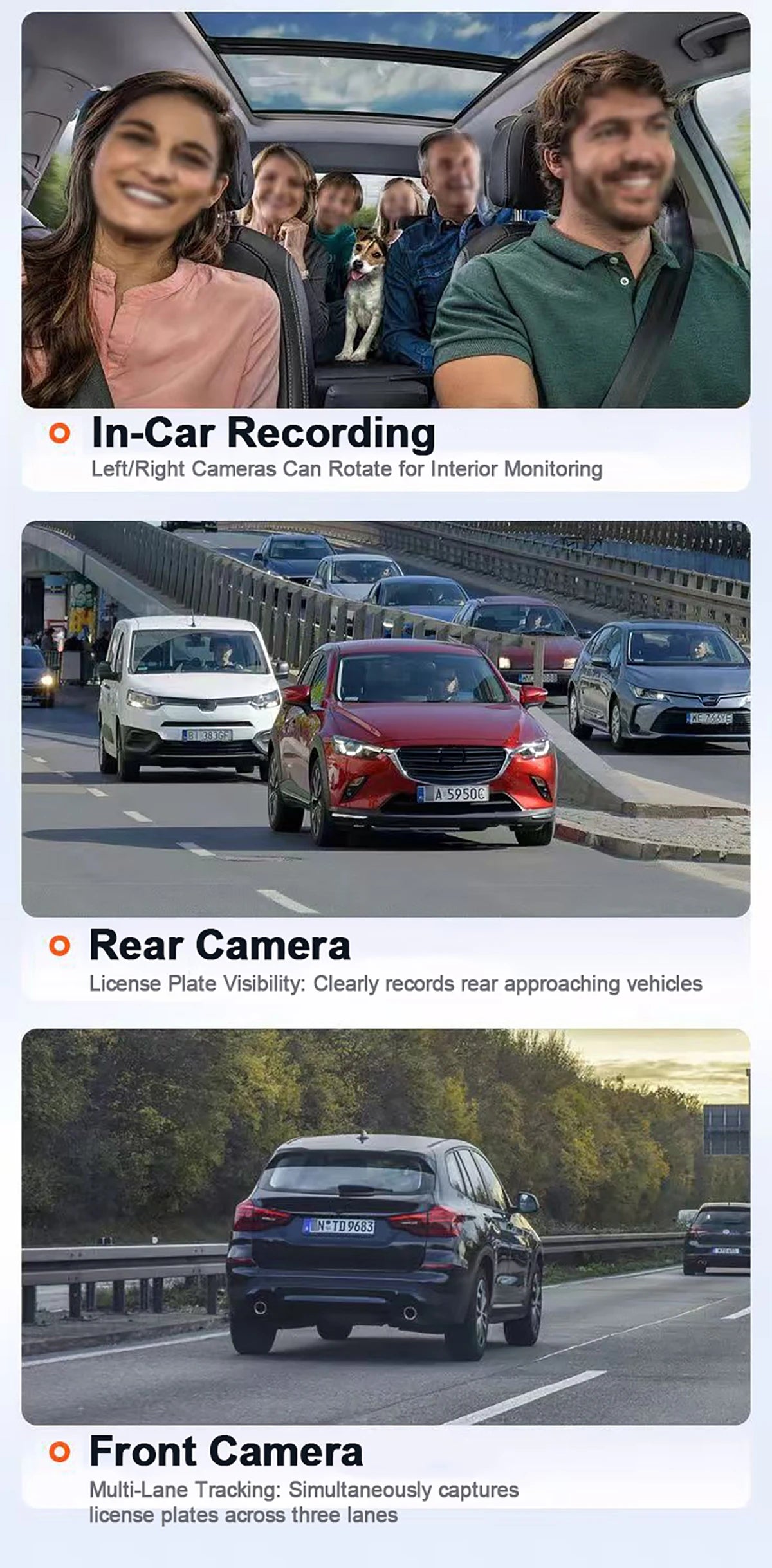 360° Car DVR Dash Cam 4 Lens Front Rear Left Right Inside IPS Screen Rotatable Lens Night Vision 24H Parking G-Sensor Black Box