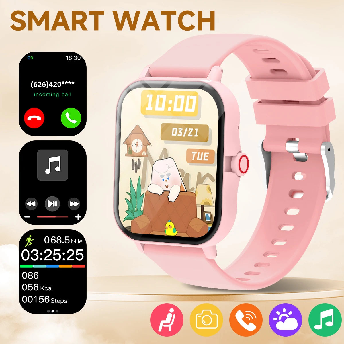 NEW Hot Smart Watch 1.83''HD Screen Camera Music Control Multi-mode Sports Bluetooth Call for Android/IOS 2026 Kids Gift Choice
