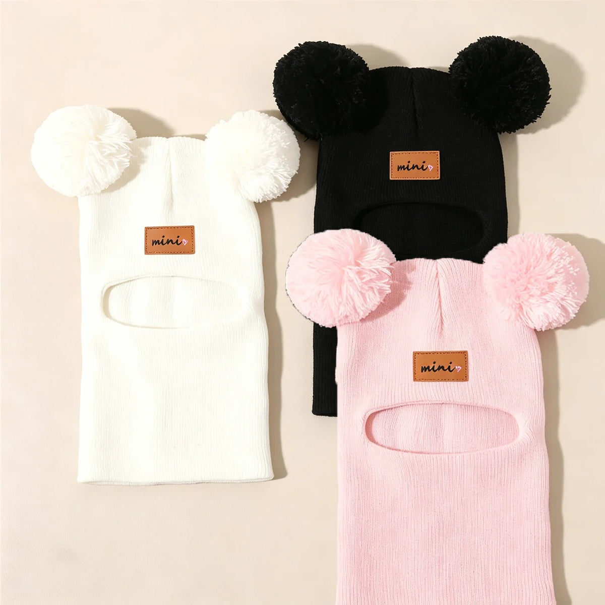 Baby Bear Knit Balaclava Hat - Pom Pom Ear Covering Beanie - photo 5