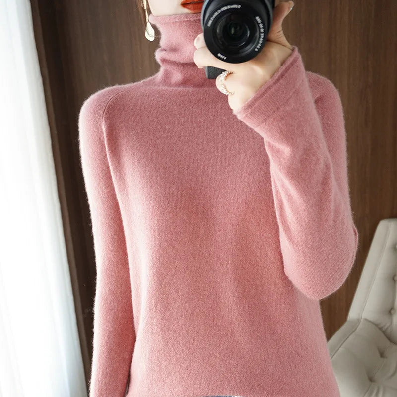 Women's Slim Turtleneck Knit Pullover - Soft Solid Bottoming Sweater - photo 8