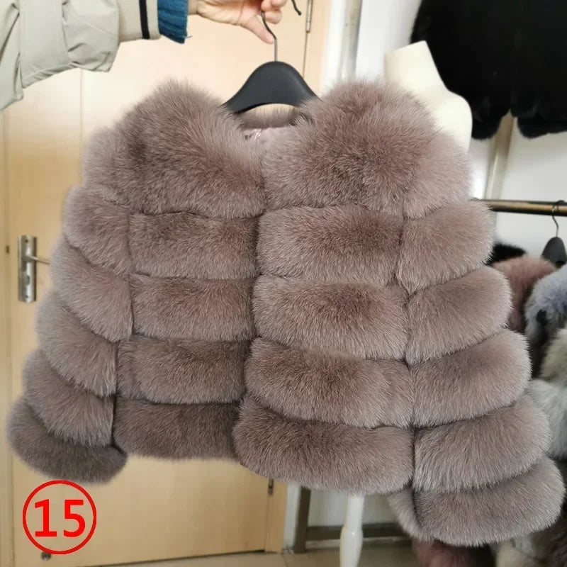 Women's Fox Fur Coat with Detachable Sleeves
