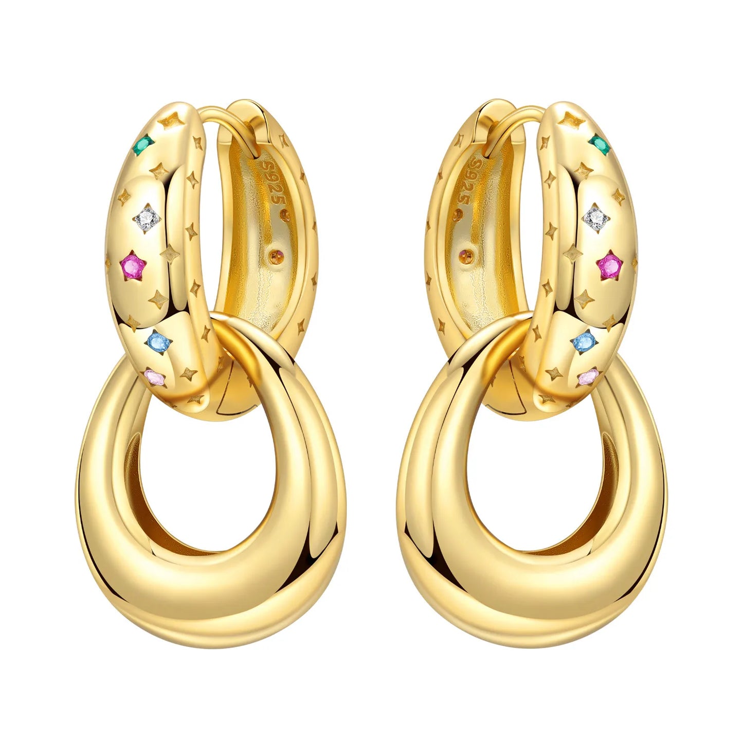 Original 2026 S925 Sterling Silver Zircon 18K Gold Lining Vintage Hoop Earrings for Women Birthday Party Wedding Gift Jewellery