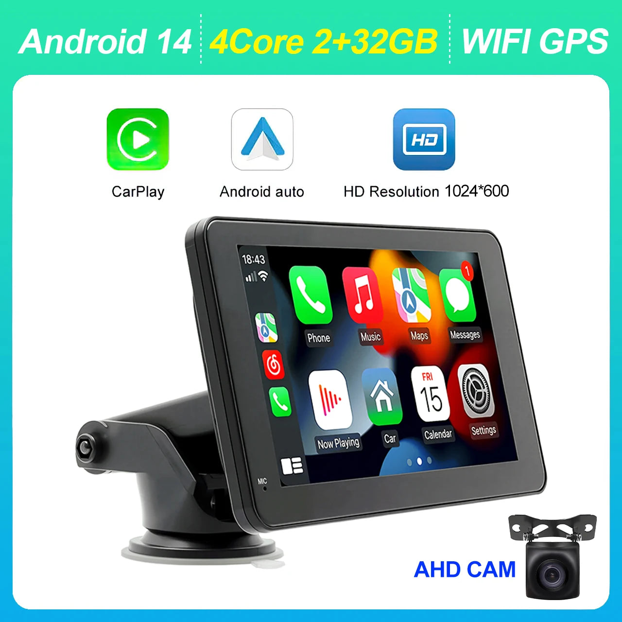 7" Universal Car Stereo with Apple CarPlay & Android Auto (with Rear Camera)