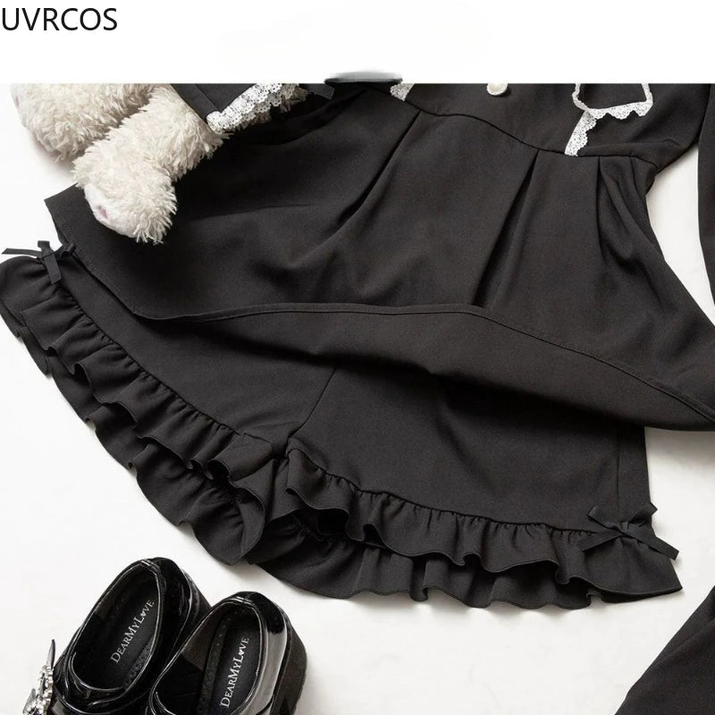 Japanese Gothic Y2k Lolita Shorts Women's Sweet Ruffles Bow High Waist Short Pants Cute Girls Harajuku Casual Loose Black Shorts