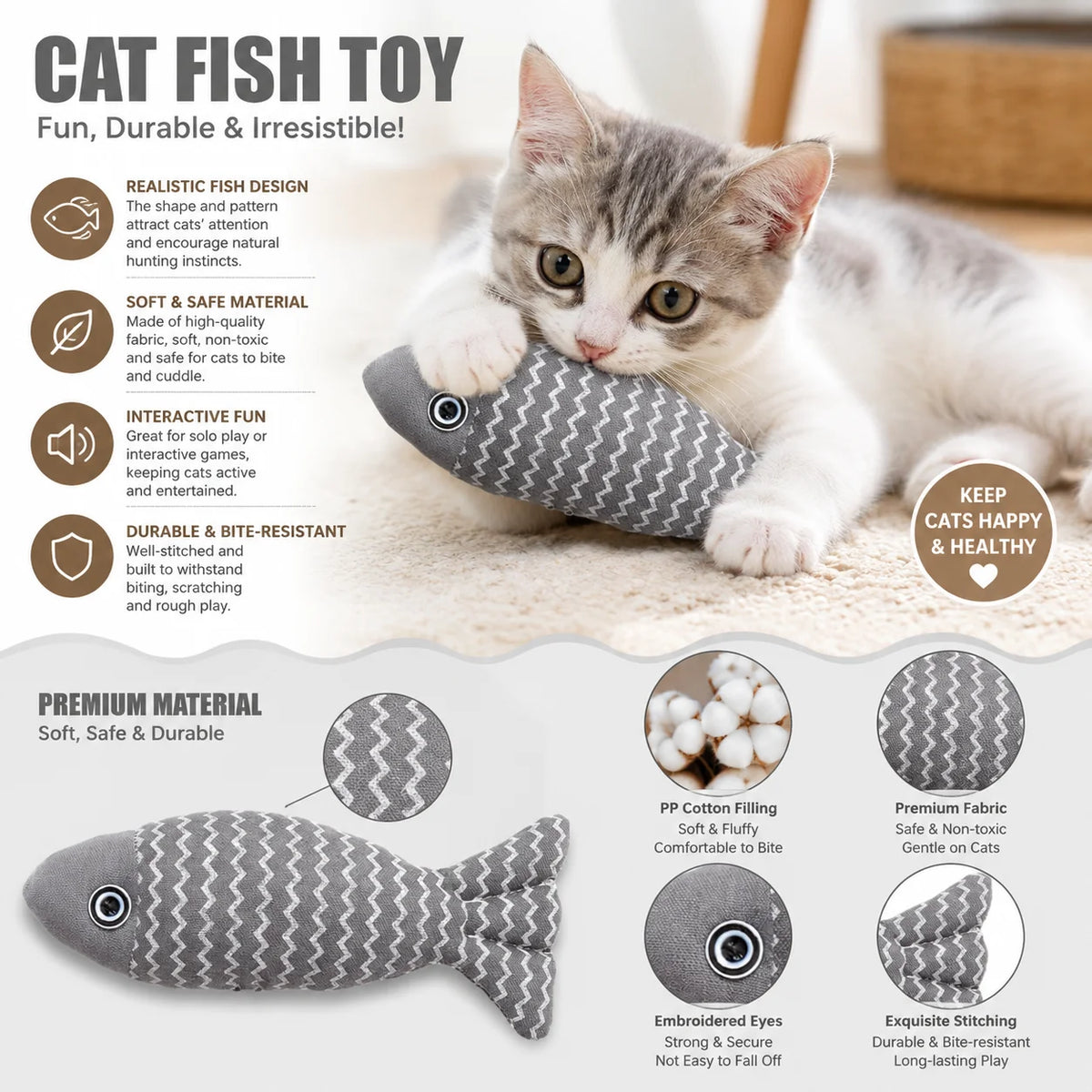 Cat Toys Fish Interactive Cat Toy Cat Chew Toy Simulation Fish Cat Pillow Kitten Exercise Kicker Toys for Indoor Cats Kitty Kit