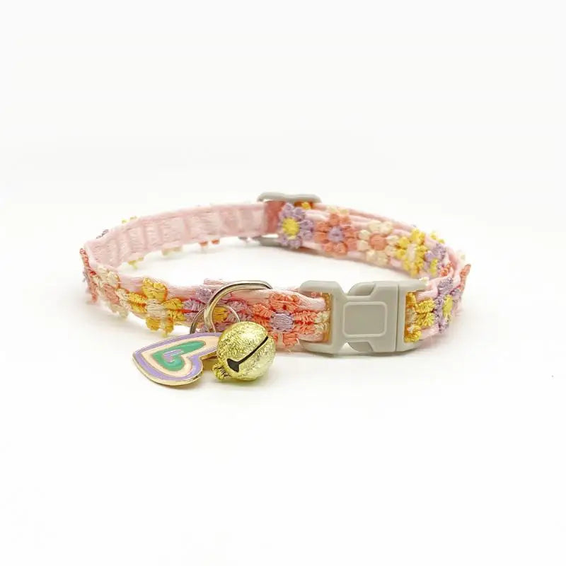Pet Necklace Colorful Lace Flower Cat Collar Puppy Accessories Collar Bell Neck Cat Collar Adjustable Soft Durable Safe