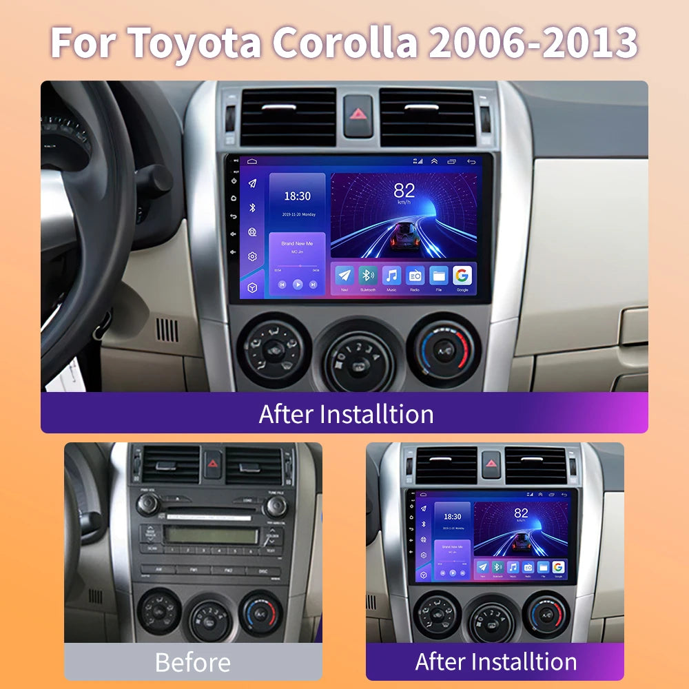 Android Car Stereo for Toyota Corolla E140/E150 (2006–2013) — CarPlay, Android Auto, DSP, 4G, Subwoofer Output
