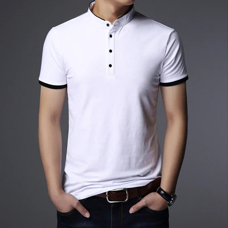 Men's Cotton Polo Tee - Breathable Solid, Business Casual Summer