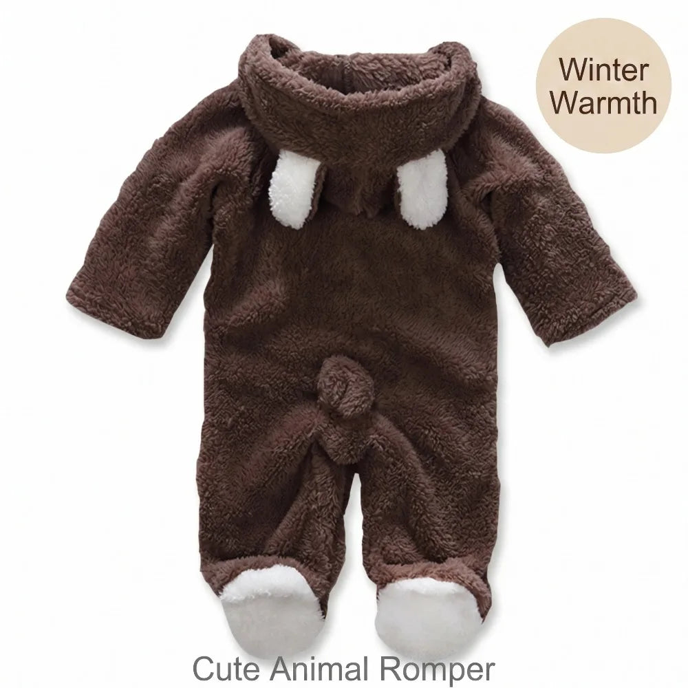 Cute Animal Fleece Baby Romper - Hooded Winter Onesie 0-12 Months