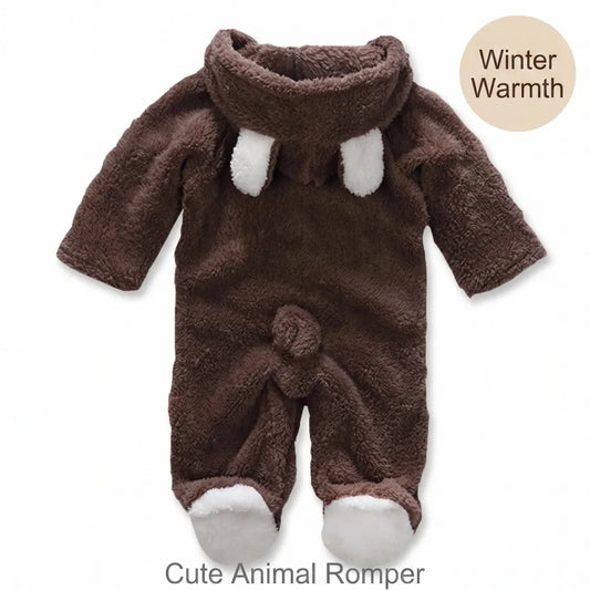 Cute Animal Fleece Baby Romper - Hooded Winter Onesie 0-12 Months