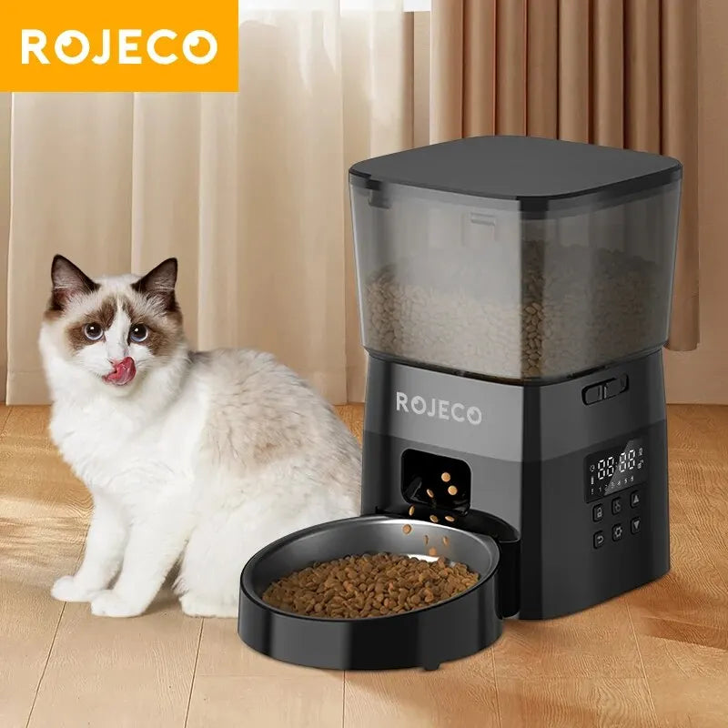 ROJECO Automatic Pet Feeder – 2L Smart Button Control Cat & Dog Food Dispenser | US/EU/KR Plug
