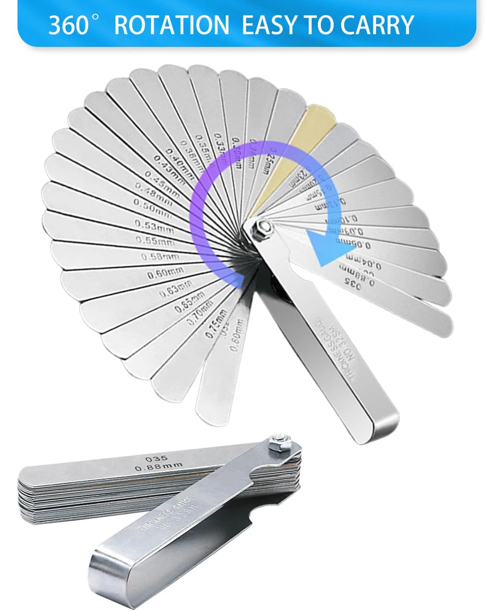 32 Blades Feeler Gauge Set Stainless Steel Dual Marked Metric and Standard SAE Valve Thickness Gauge Gap Measuring Tool