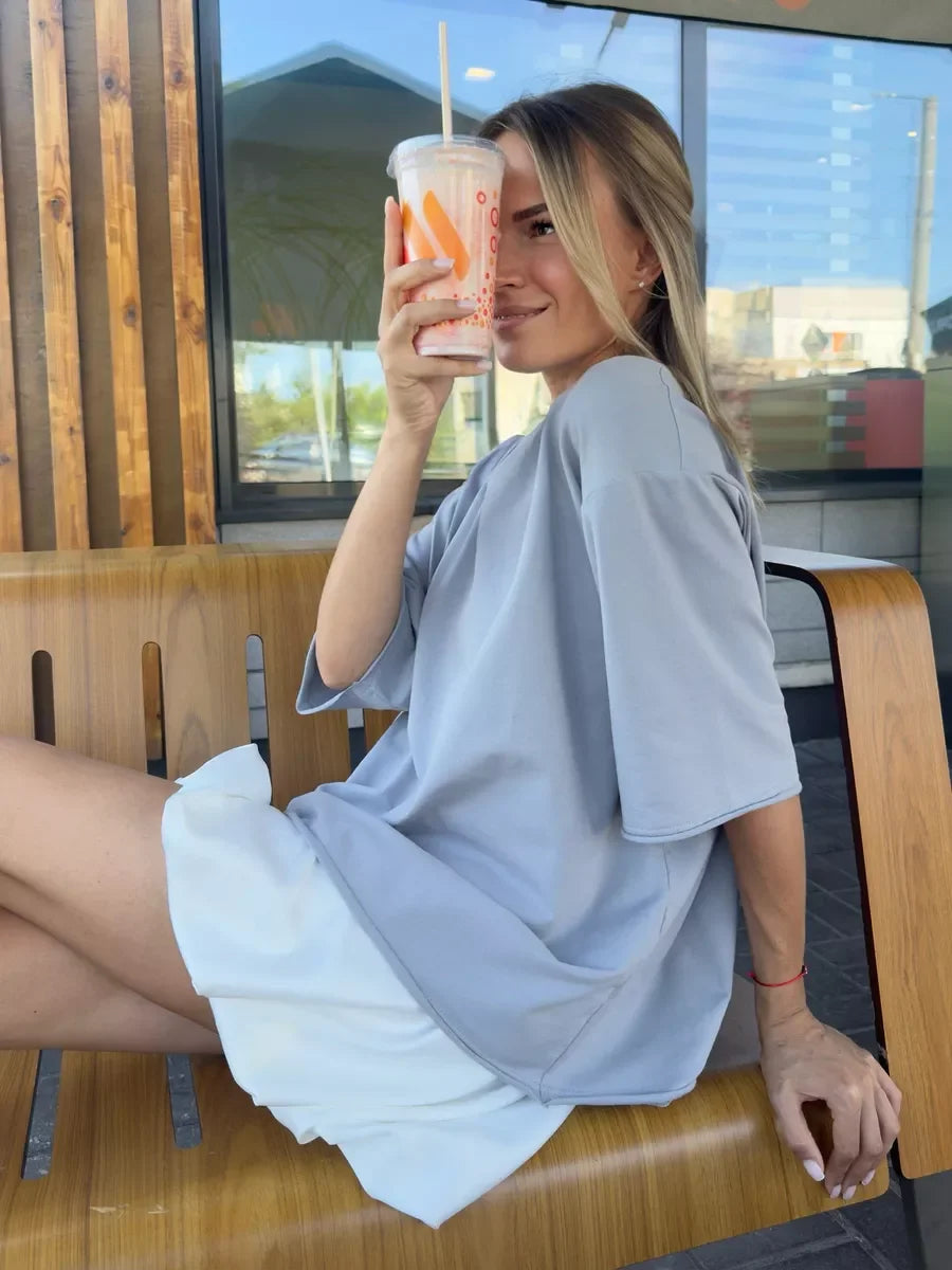Hirsionsan Summer Casual Oversized T-shirts Women 100% Cotton Pink Loose Tees 2026 New Cusual Solid O Neck Female Aesthetic Tops