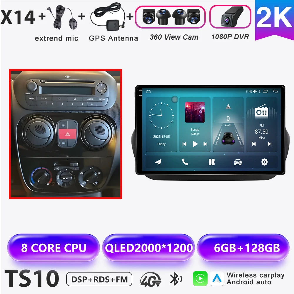 Car Stereo with Apple CarPlay & Android Auto, Compatible with Fiat Fiorino & Qubo, Citroen Nemo & Peugeot Bipper