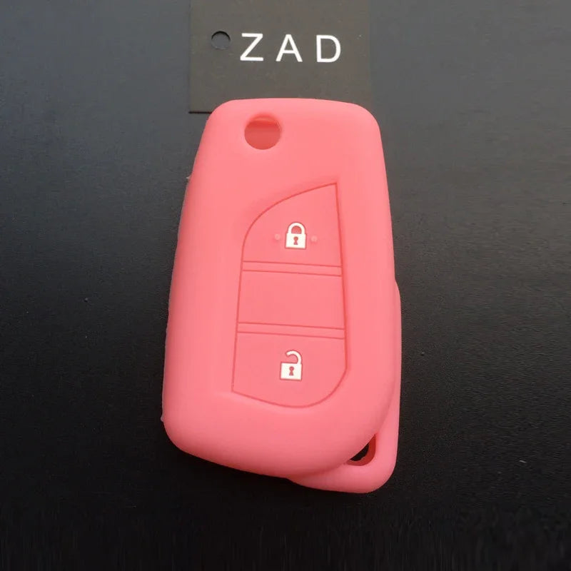 ZAD Silicone rubber car key cover case shell set protector fob for Toyota aygo Yaris Highlander Camry RAV4 2 button key  holder