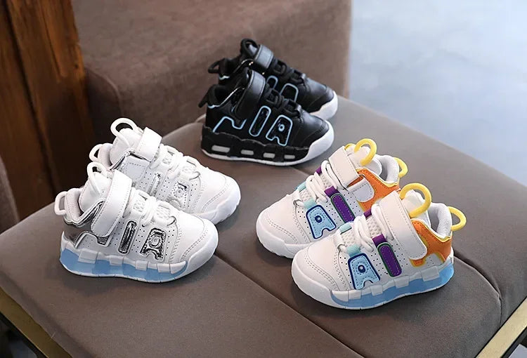 Colorful Letter Pattern Hook Loop Children Sports Shoes Breathable Comfortable Casual Sneakers Kids Outdoor Non Slip Fashion