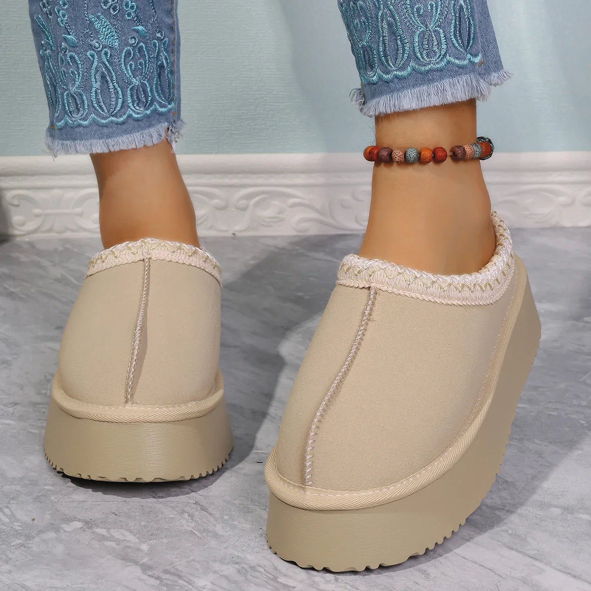 Women's Short Plush Snow Boots, Slip-On