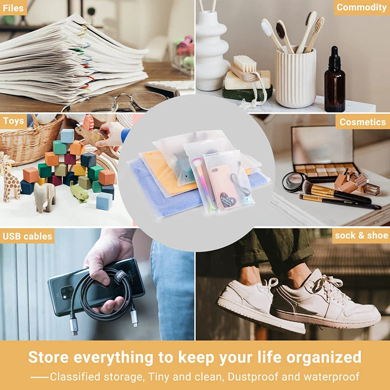 10PCS Transparent Scrub Clothes Zipper Bag PE Portable Storage Organizer Bag  Ziplock Bag Waterproof Packaging Bag