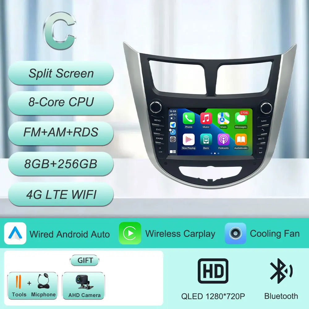 7" Android Car Radio for Hyundai Solaris Accent Verna 2010-2016 Wireless CarPlay Android Auto GPS WiFi BT FM Touch Screen Stereo