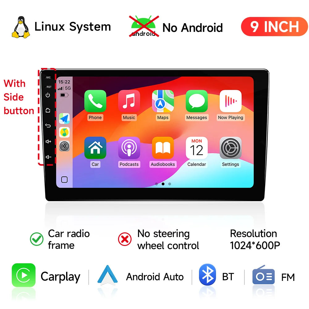 JIUYIN Universal 9"/10" Car Stereo — Wireless CarPlay, Android Auto, Linux MP5 Player