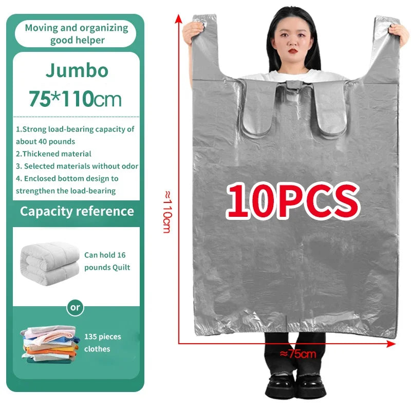 10PCS Large Capacity Plastic Bags Thicken Moving Packaging Bag Clothes Storage Bags for Toys Duvet Blanket Bedding Organizer