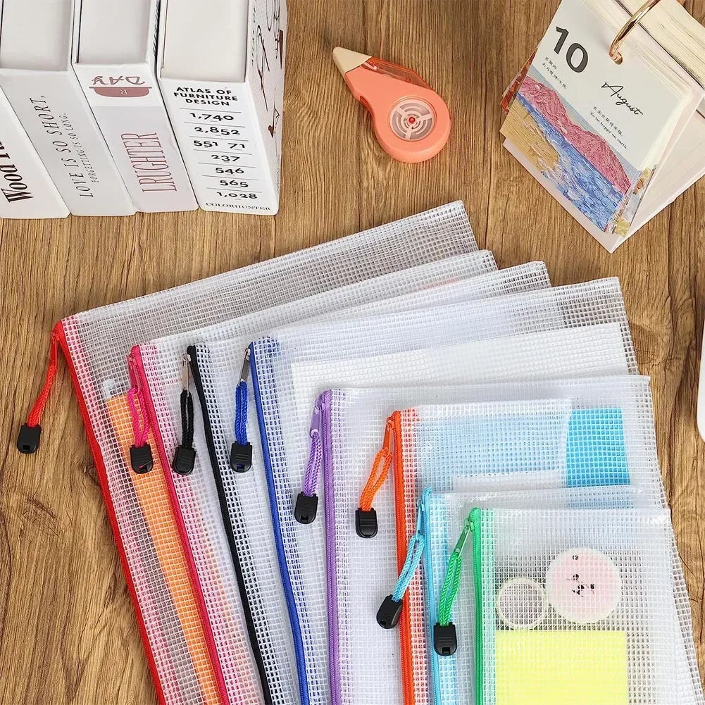 1/3pcs PVC transparent waterproof mesh zipper file bag Mesh zipper archive bag Storage office supplies Household storage bag