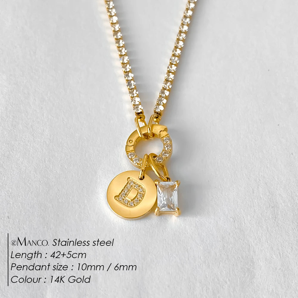 Gold-Plated Initial Letter Necklace – Zircon A-Z Pendant
