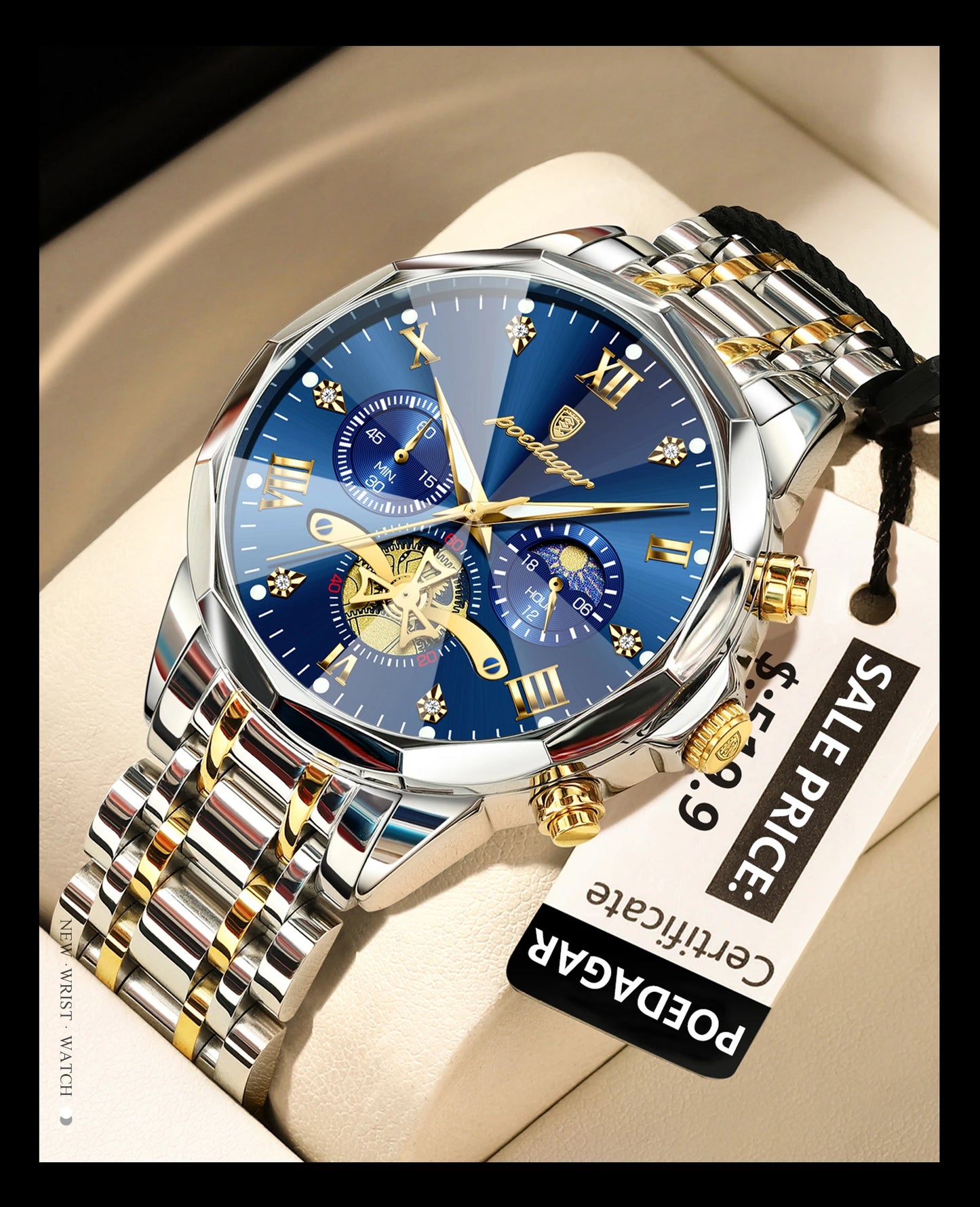 POEDAGAR Luxury Men's Quartz Watch – Waterproof Luminous Chronograph Stainless Steel Wristwatch (Model 938)