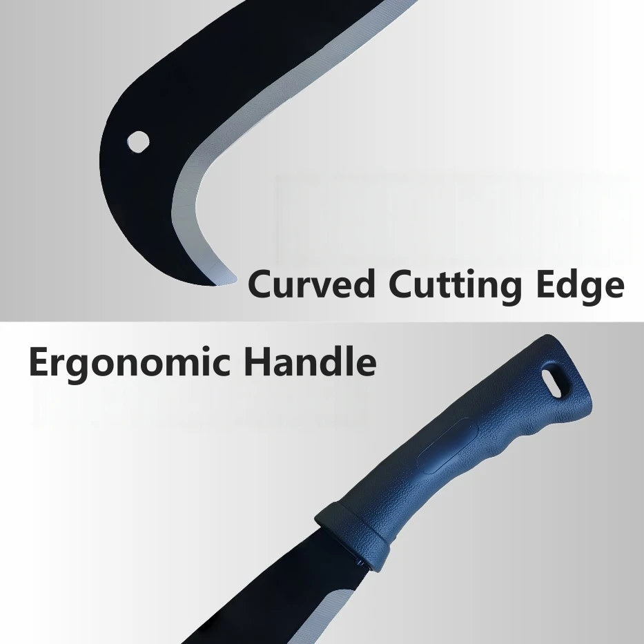 Heavy Duty Outdoor Cutting Tool – Curved High Carbon Steel Blade for Weed & Brush Clearing, Grass Cutter & Yard Work