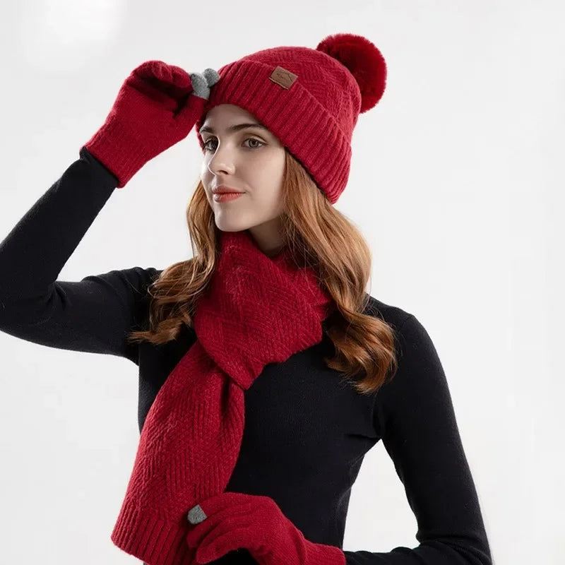 Women's Pom Pom Beanie, Scarf & Touchscreen Gloves - 3 Piece Set - photo 4